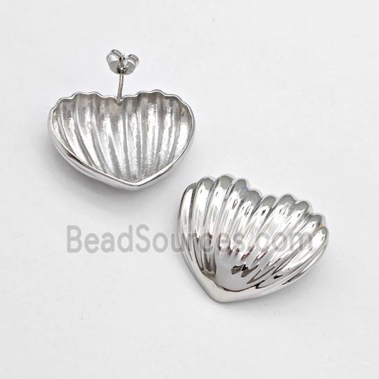 Copper Scallop Shell Stud Earring Platinum Plated