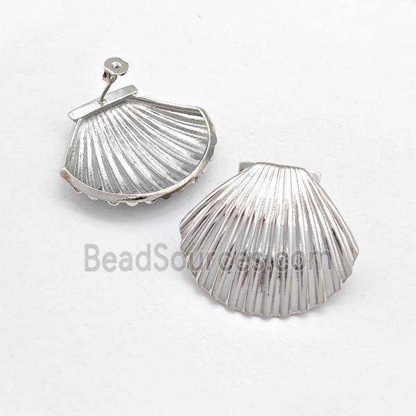 Copper Scallop Shell Stud Earring Platinum Plated