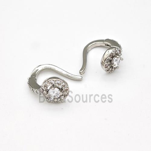 Copper Hook Earrings Pave Zirconia Platinum Plated