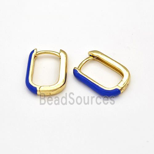 Copper Latchback Earrings Blue Enamel Gold Plated