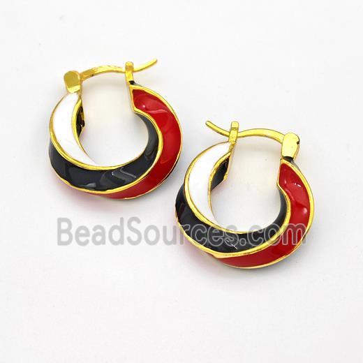 Copper Leaveback Earring Multicolor Enamel Gold Plated