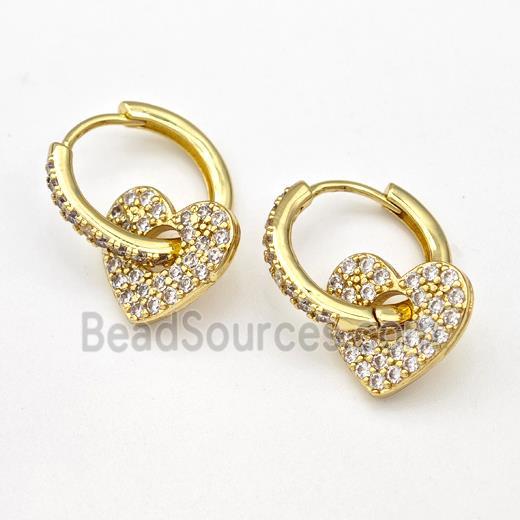 Copper Hoop Earrings Heart Pave Zirconia Gold Plated