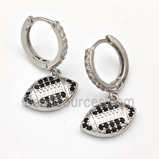 Copper Hoop Earrings American Football Pave Zirconia Platinum Plated