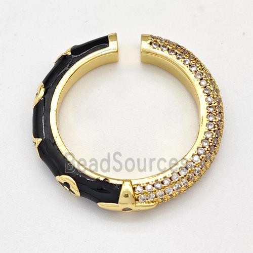 Copper Rings Micro Pave Zirconia Black Enamel Gold Plated