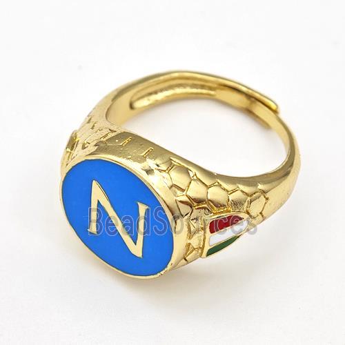 Copper Rings Blue Enamel Letter-Z Adjustable Gold Plated