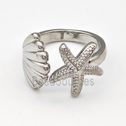 Copper Starfish Ring Scallop Shell Platinum Plated