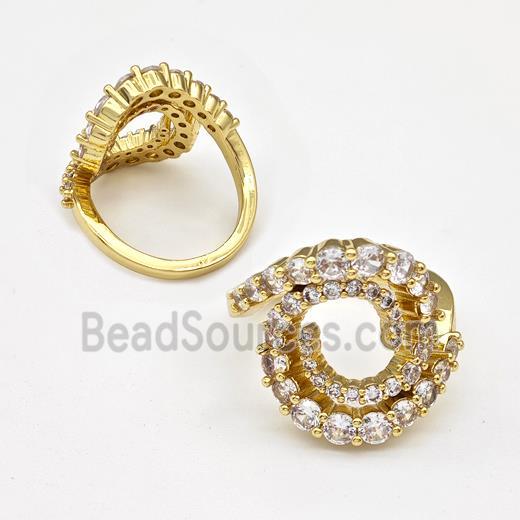 Copper Ring Micro Pave Zirconia Spiral Gold Plated