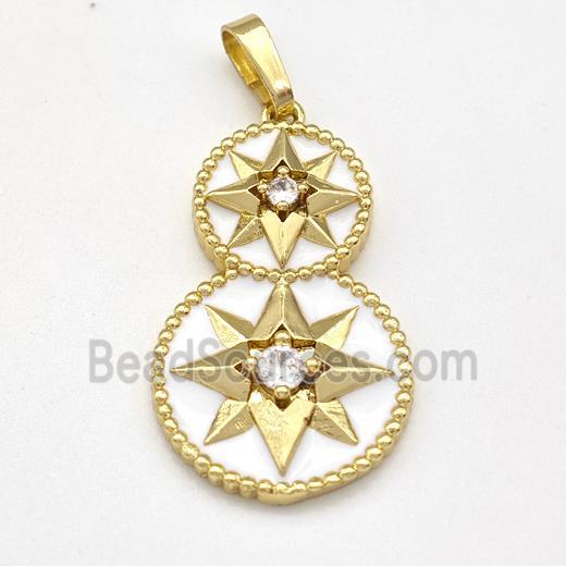 Copper NorthStar Pendant Pave Zirconia White Enamel Circle Gold Plated