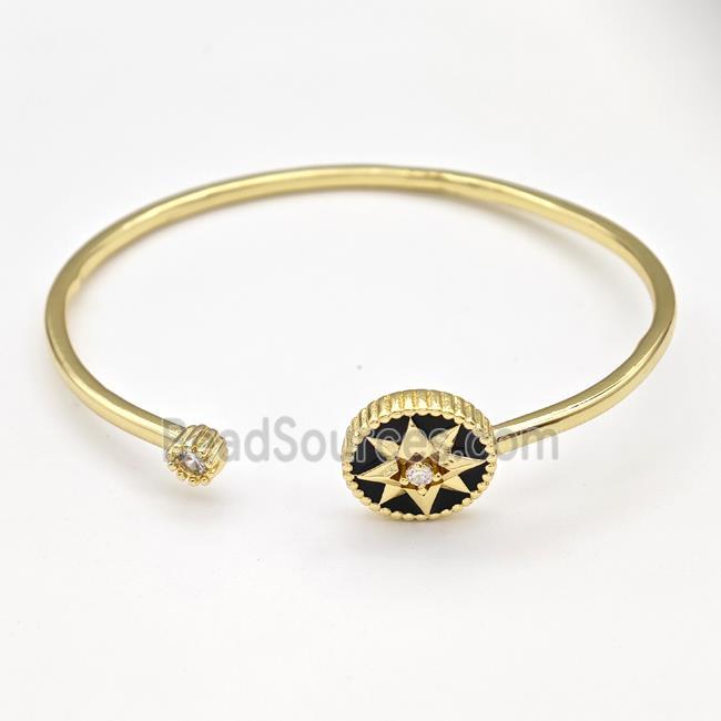 Copper Northstar Bangle Pave Zirconia Black Enamel Gold Plated