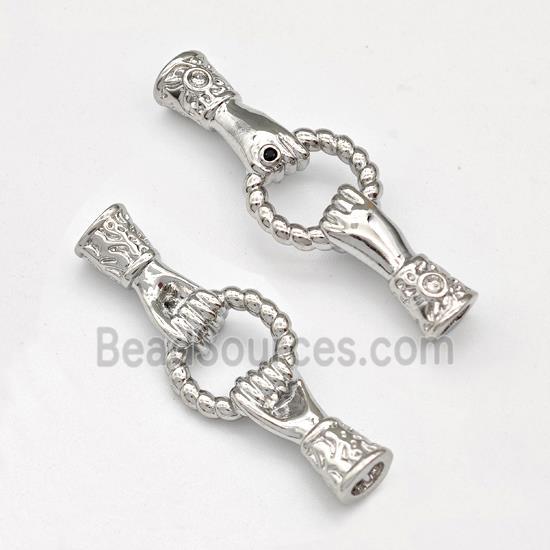 Copper Hand Connector Pave Zirconia Cord End Platinum Plated