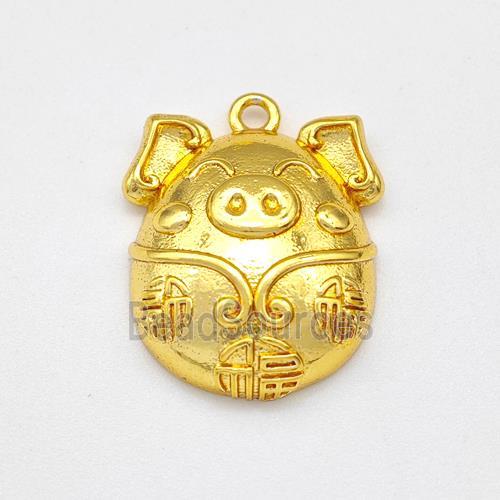 Copper Lucky Fu Pig Pendant Gold Plated