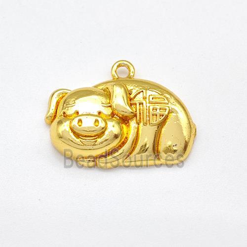 Copper Lucky Fu Pig Pendant Gold Plated