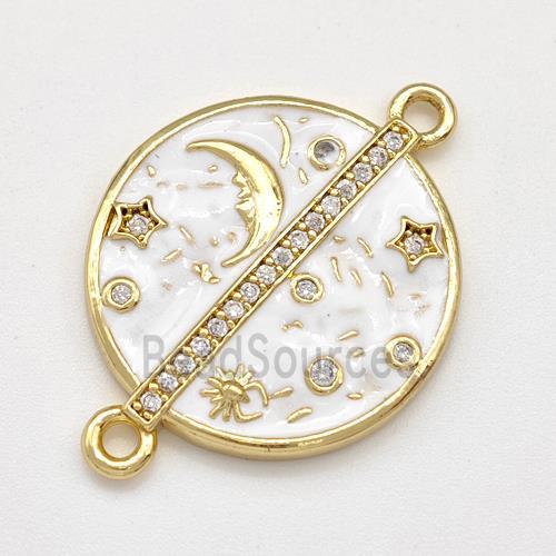 Copper Moon Star Connector Pave Zirconia White Enamel Circle Gold Plated