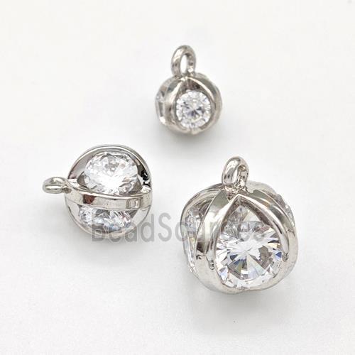 Copper Ball Pendant Pave Zirconia Platinum Plated