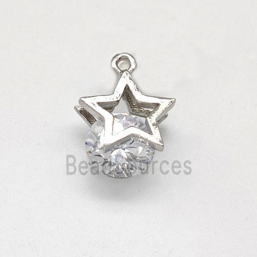 Copper Star Pendant With Zirconia Platinum Plated