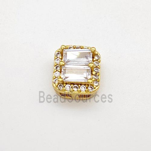 Copper Rectangle Beads Micro Pave Zirconia Gold Plated