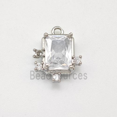 Copper Rectangle Pendant Pave Zirconia Platinum Plated