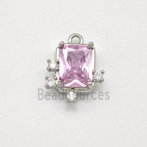 Copper Rectangle Pendant Pave Pink Zirconia Platinum Plated