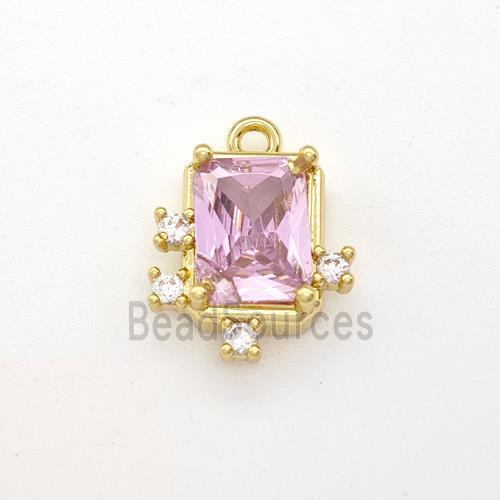 Copper Rectangle Pendant Pave Pink Zirconia Gold Plated