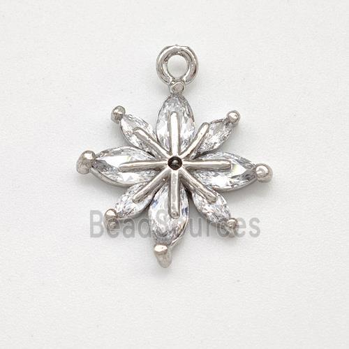 Copper Flower Pendant Pave Zirconia Platinum Plated