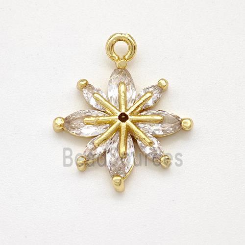 Copper Flower Pendant Pave Zirconia Gold Plated