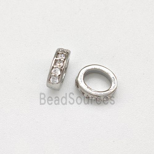 Copper Rondelle Beads Micro Pave Zirconia Large Hole Platinum Plated