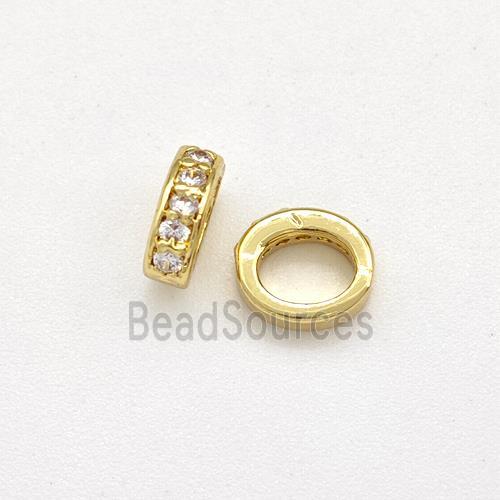 Copper Rondelle Beads Micro Pave Zirconia Large Hole Gold Plated