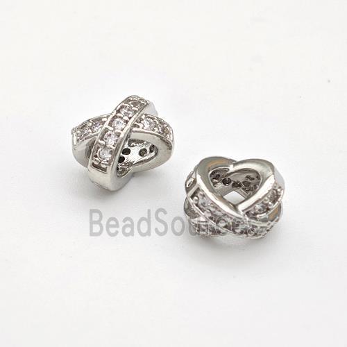 Copper Rondelle Beads Pave Zirconia Large Hole Platinum Plated