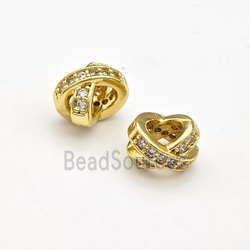 Copper Rondelle Beads Pave Zirconia Large Hole Gold Plated