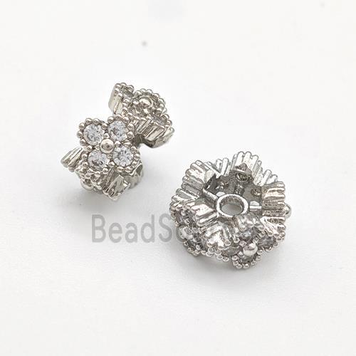 Copper Rondelle Beads Pave Zirconia Clover Platinum Plated