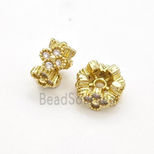 Copper Rondelle Beads Pave Zirconia Clover Gold Plated