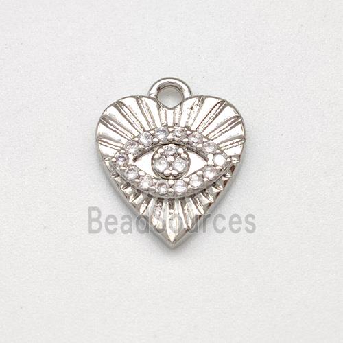 Copper Heart Pendant Evil Eye Pave Zirconia Platinum Plated