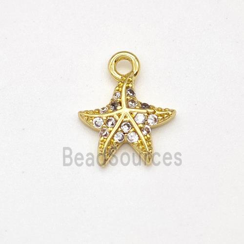 Copper Starfish Pendant Micro Pave Zirconia Gold Plated