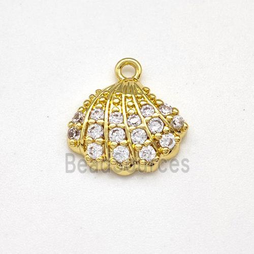 Scallop Shell Charms Copper Pendant Micro Pave Zirconia Gold Plated