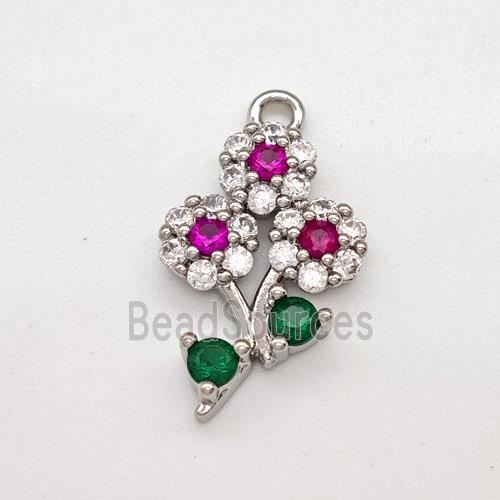 Copper Flower Pendant Micro Pave Zirconia Platinum Plated