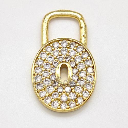 Padlock Charms Copper Pendant Pave Zirconia Gold Plated