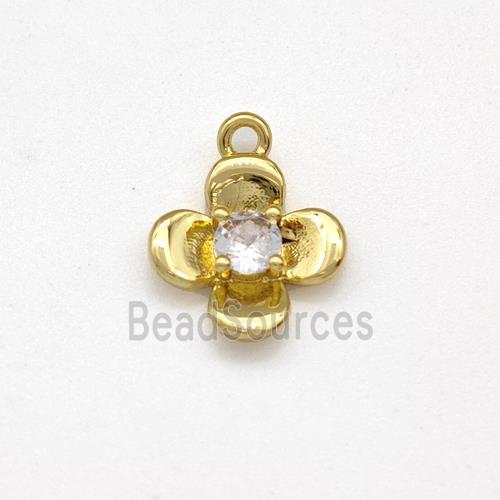 Copper Flower Pendant Pave Zirconia Gold Plated