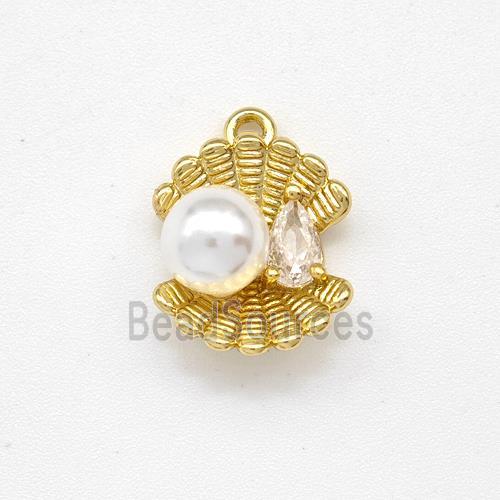 Scallop Shell Charms Copper Pendant Pave Pearlized Resin Gold Plated