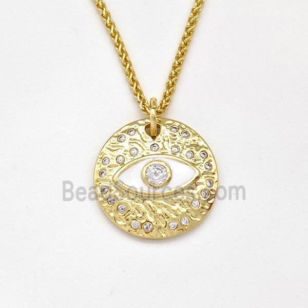 Copper Evil Eye Necklace Pave Zirconia White Enamel Gold Plated