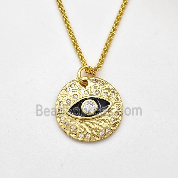 Copper Evil Eye Necklace Pave Zirconia Black Enamel Gold Plated