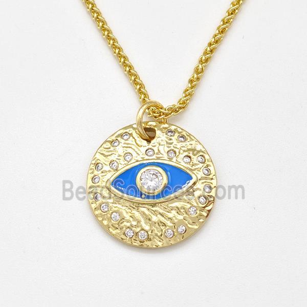 Copper Evil Eye Necklace Pave Zirconia Blue Enamel Gold Plated