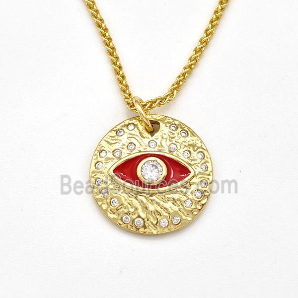 Copper Evil Eye Necklace Pave Zirconia Red Enamel Gold Plated