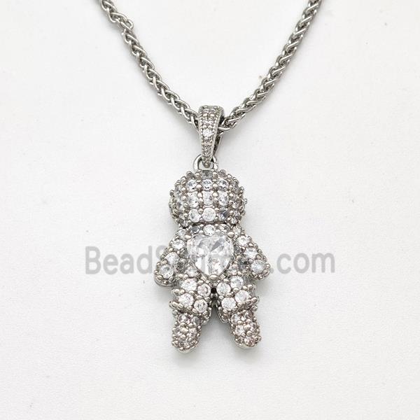 Copper Boy Kids Necklace Pave Zirconia Platinum Plated