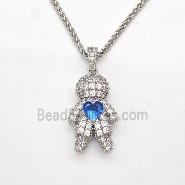 Copper Boy Kids Necklace Pave Zirconia Platinum Plated