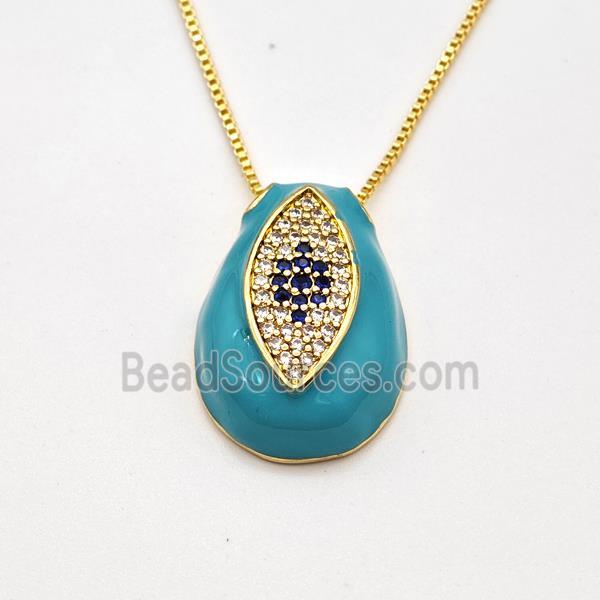 Copper Evil Eye Necklace Pave Zirconia Teal Enamel Gold Plated