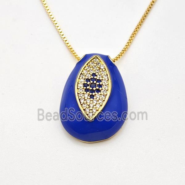 Copper Evil Eye Necklace Pave Zirconia Blue Enamel Gold Plated