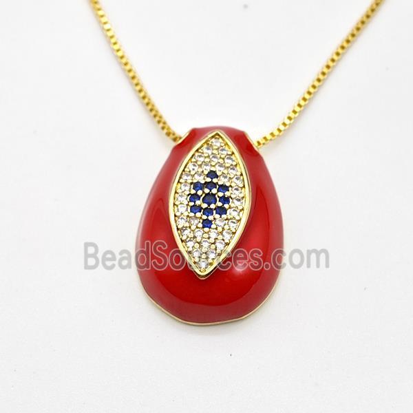 Copper Evil Eye Necklace Pave Zirconia Red Enamel Gold Plated