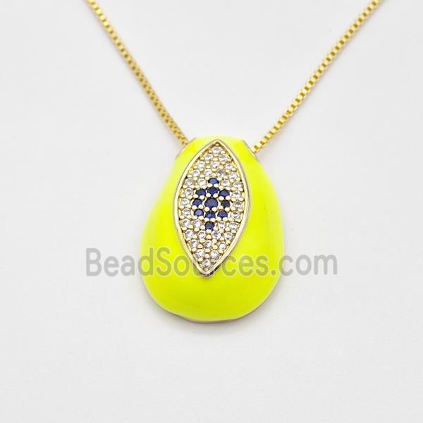 Copper Evil Eye Necklace Pave Zirconia Yellow Enamel Gold Plated