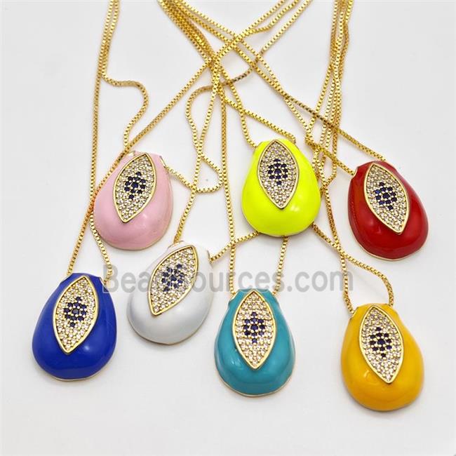 Copper Evil Eye Necklace Pave Zirconia Enamel Teardrop Gold Plated Mixed