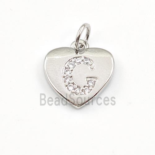 Copper Heart Pendant Pave Zirconia Letter-C Platinum Plated